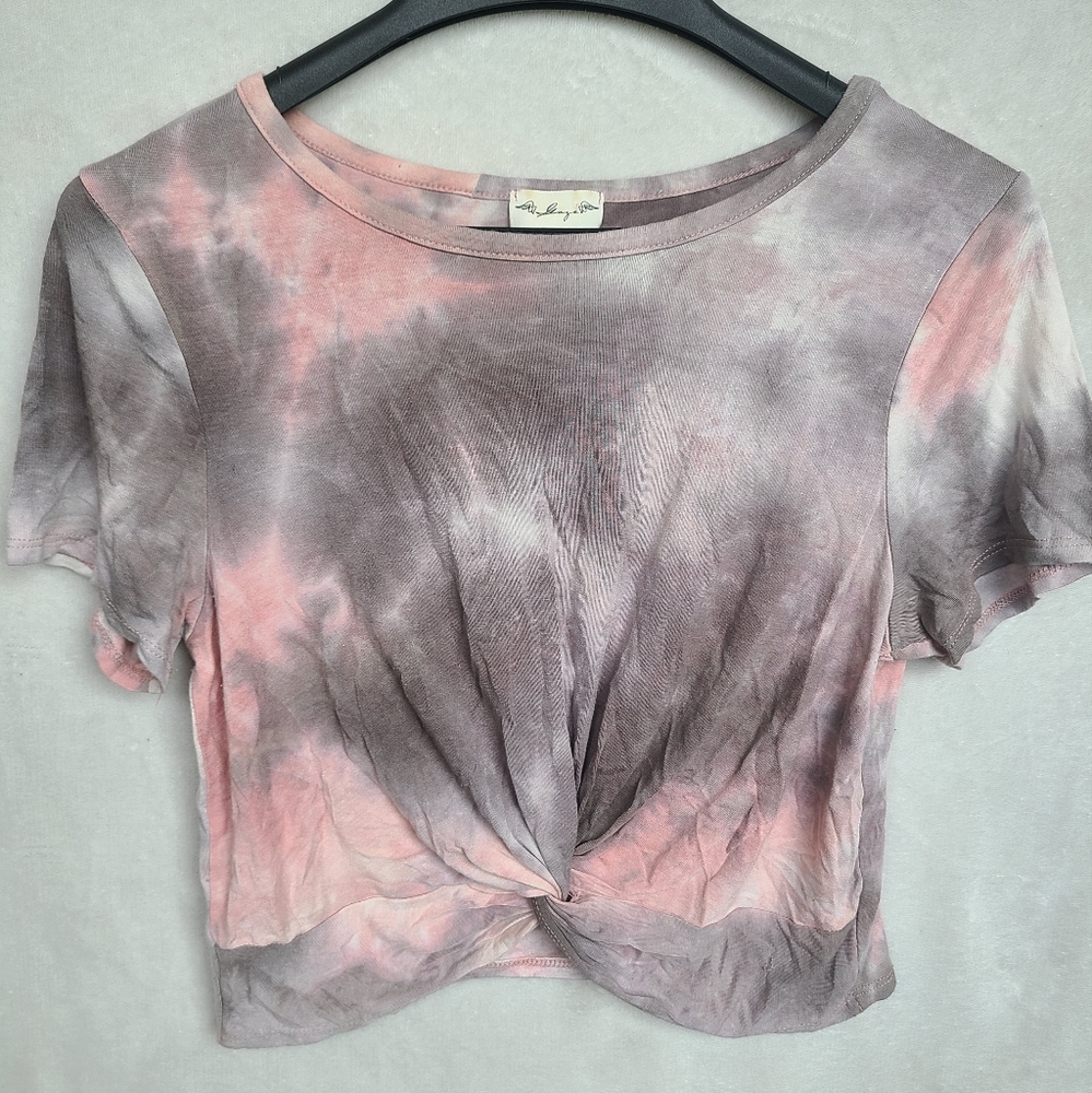 Pink and Grey Tie Dye Cropped Tee